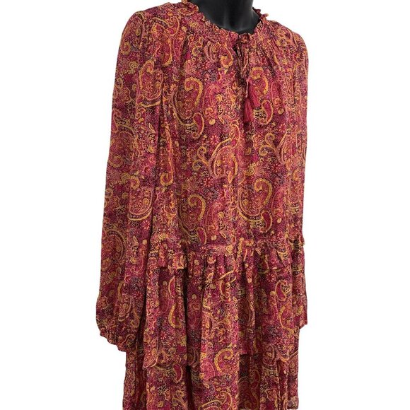 FRYE Women Dress Size Medium M Red Rocks Combo Bohemian Paisley Long Sleeve New - Picture 5 of 12
